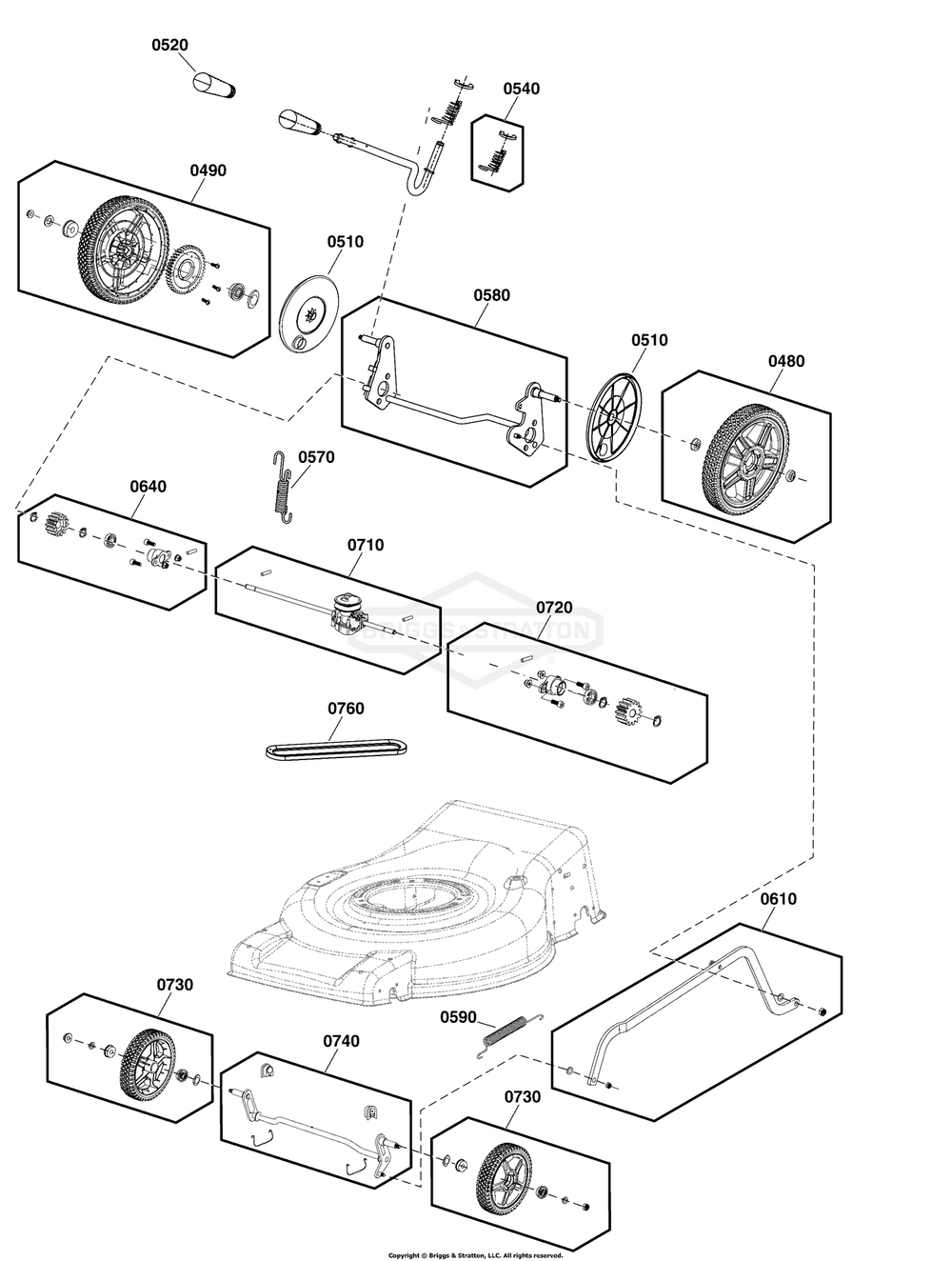 Drive Group Diagram and Parts List for 2691764-00 3IN1 Briggs and Stratton Lawn Mower